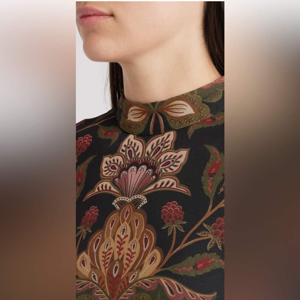 Farm Rio Transparent Berry Garden Long Sleeve Ruched Dress Size XL - Picture 5 of 14